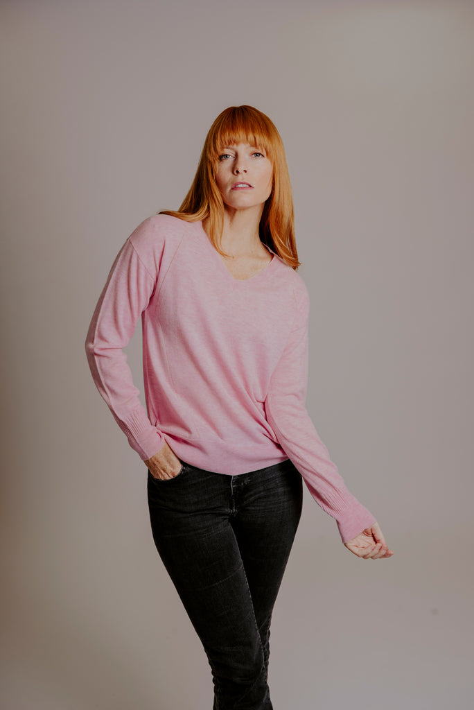 Bridge Lord Izzy Essential V Neck-Tea Rose – Melange