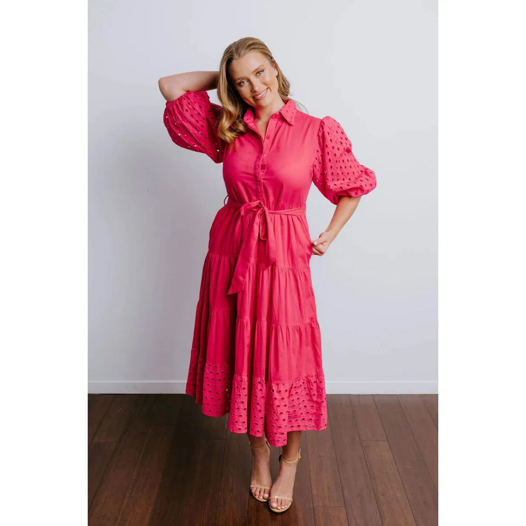 Collectivo - Pink Broderie Shirt Dress Melange Collectivo - Pink Broderie Shirt Dress Melange