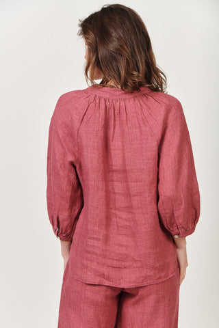 Naturals by O&J - Notched Neck Linen Top Rhubarb
