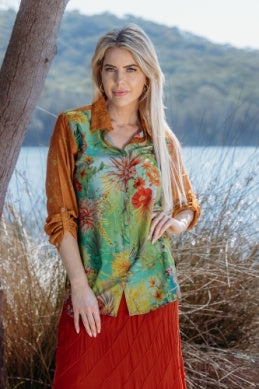 Cienna - Contrast Sleeve Print Shirt-Hanae