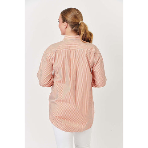 enveloppe - Cotton Fine Stripe Boyfriend Shirt Orange/ White