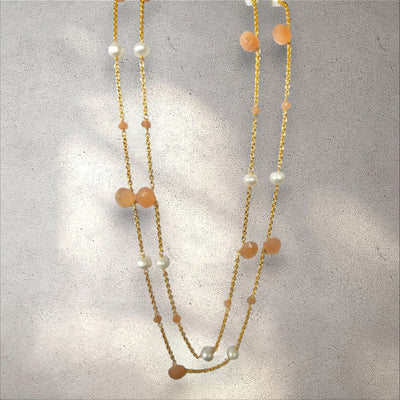MCJewels Longstation Necklace - Pink Moonstone and Pearl