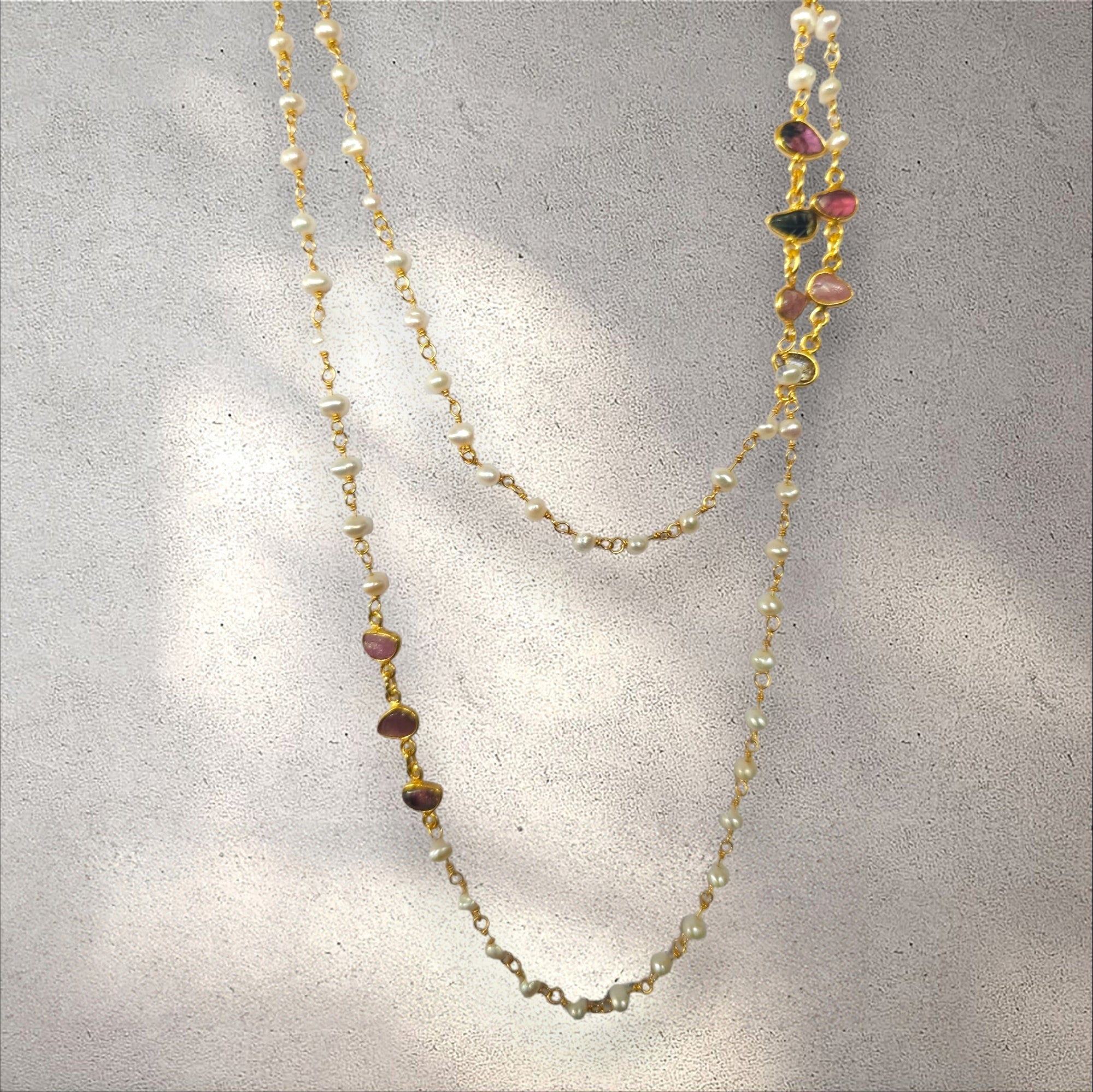 MCJewels - Longstation Necklace _ Gemset Multi Tourmoline and Pearls