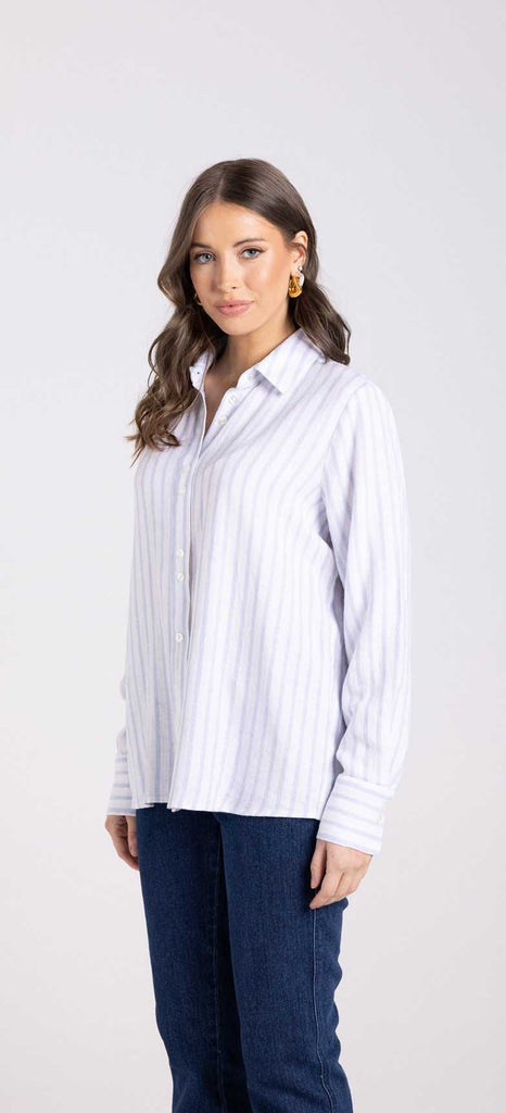 Two T's - Stripe Shirt - Powder Blue/White