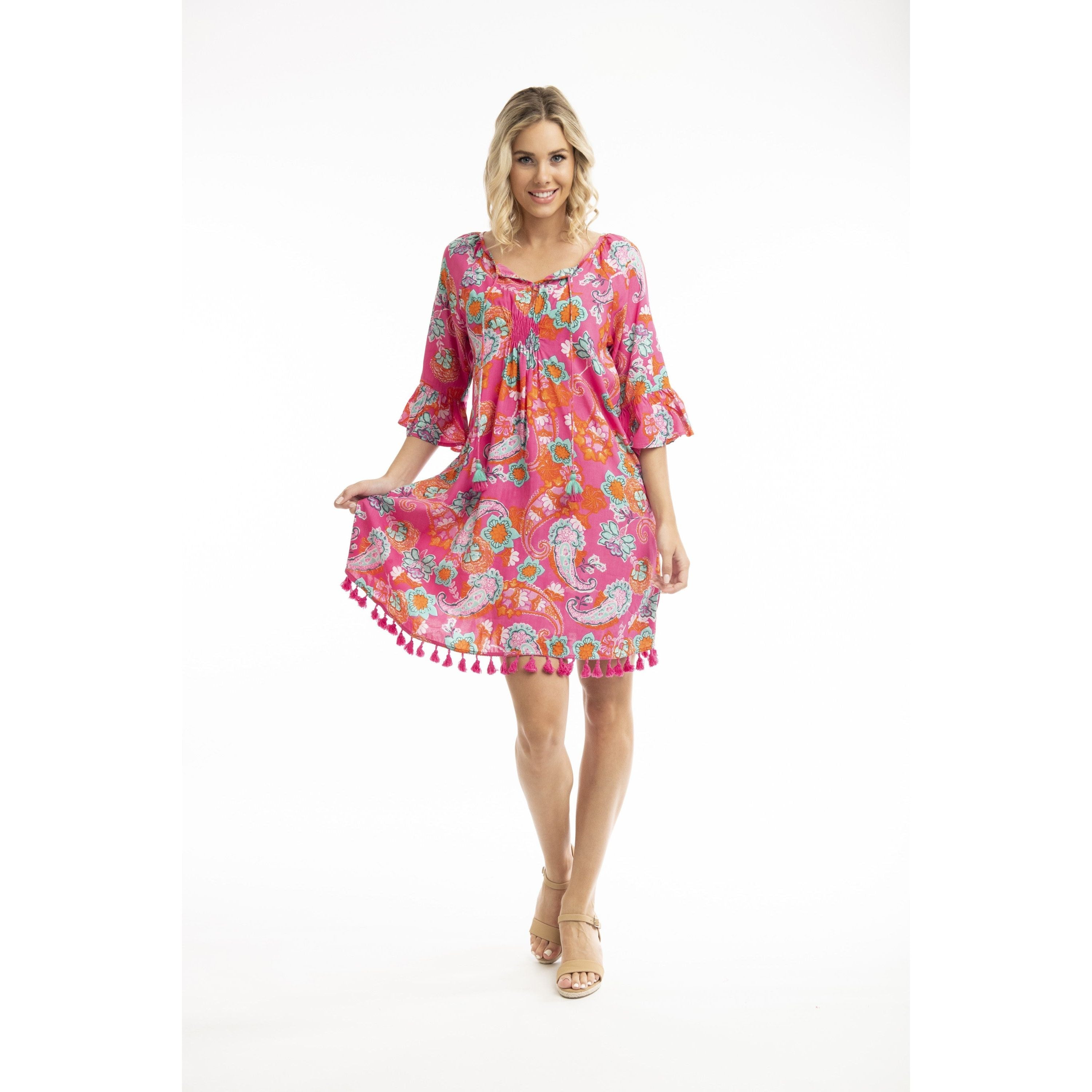 Orientique - Symi Pink Tassel Dress