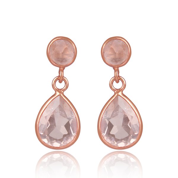 Rose Quartz Small Teardrop Earrings Sterling Silver with 18K Rose Gold Plate