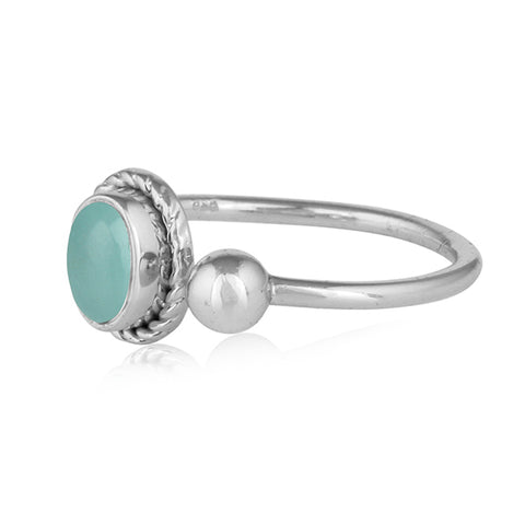 Dual Ornate Silver Ring with Aqua Chalcedony