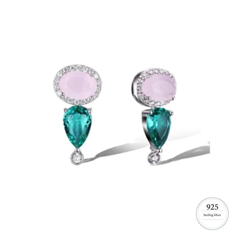 Pink and Emerald Green Cubic Zarcon Stud Earrings