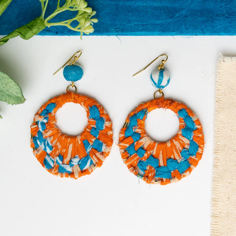 WorldFinds - Woven Kantha Hoop Earrings