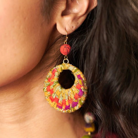 WorldFinds - Woven Kantha Hoop Earrings