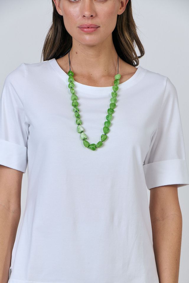 Namastai - Single Strand Heart Bead Necklace-Green