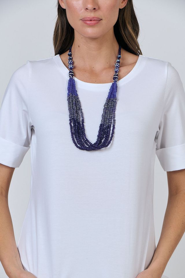 Namastai - Multi Strand Statement Bead Necklace-Blues
