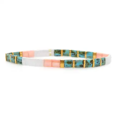 MCLuxe - Handmade Marbleized Tila Beaded Stretch Bracelets