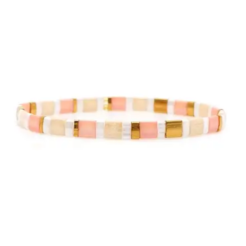 MCLuxe - Handmade Marbleized Tila Beaded Stretch Bracelets