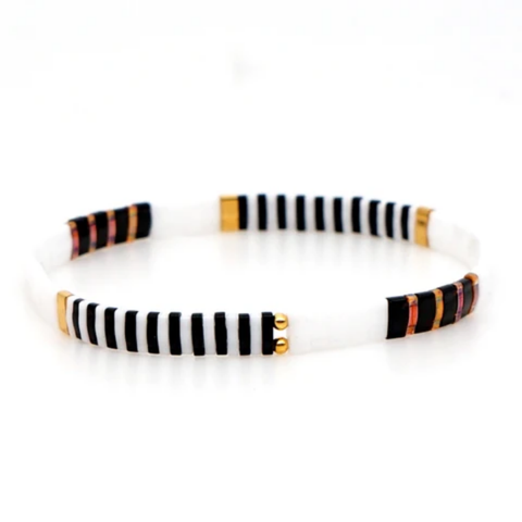MCLuxe - Handmade Marbleized Tila Beaded Stretch Bracelets