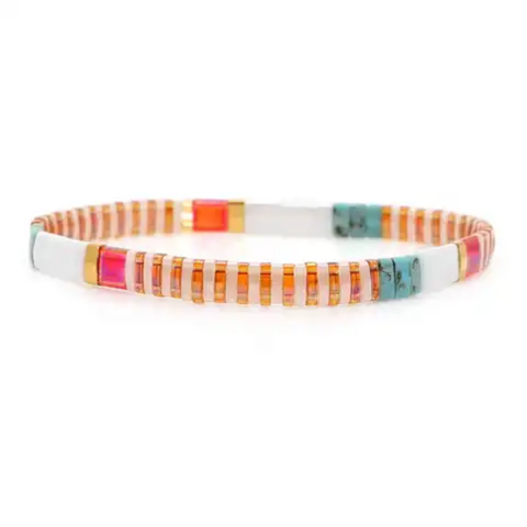 MCLuxe - Handmade Marbleized Tila Beaded Stretch Bracelets