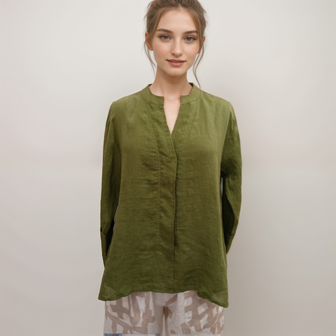 CCB - Linen Nehru Shirt / Jacket-Olive