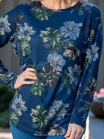 Equinox - Long Sleeve Top Navy Floral