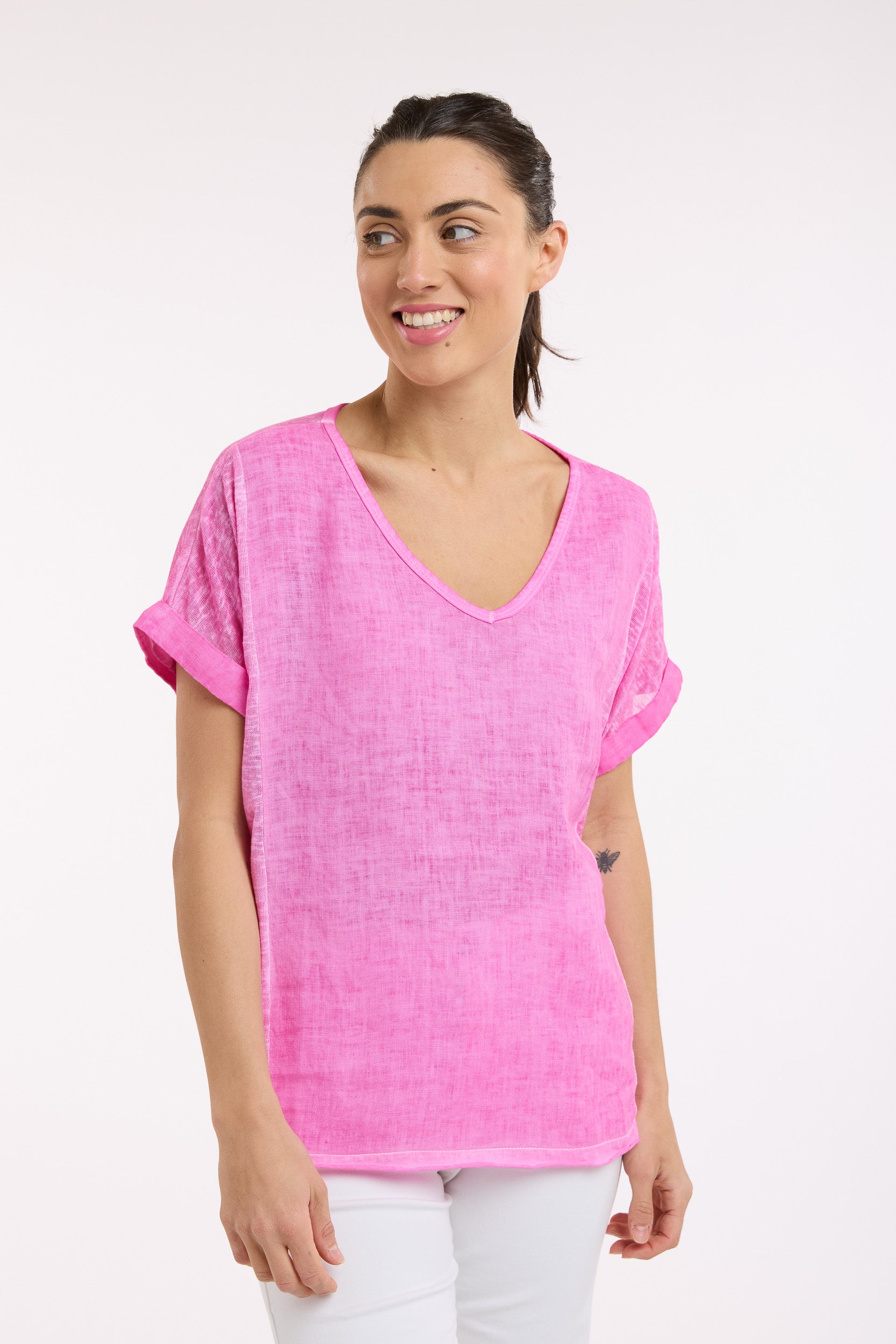 Love From Italy - Calypso Short Sleeve Linen Top-Pink