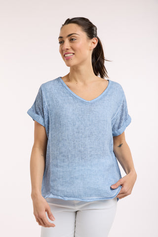 Love From Italy - Calypso Short Sleeve Linen Top-Denim