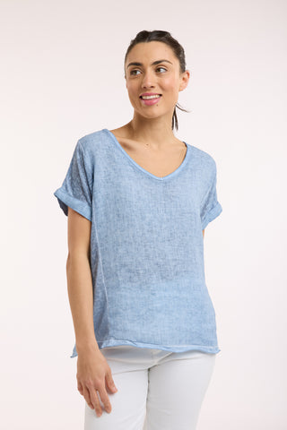 Love From Italy - Calypso Short Sleeve Linen Top-Denim