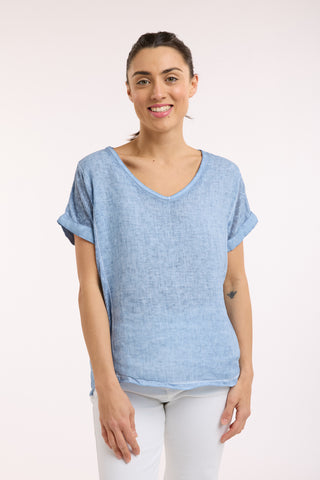 Love From Italy - Calypso Short Sleeve Linen Top-Denim