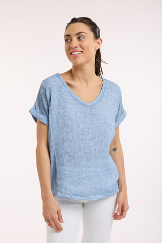 Love From Italy - Calypso Short Sleeve Linen Top-Denim