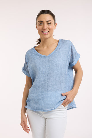 Love From Italy - Calypso Short Sleeve Linen Top-Denim