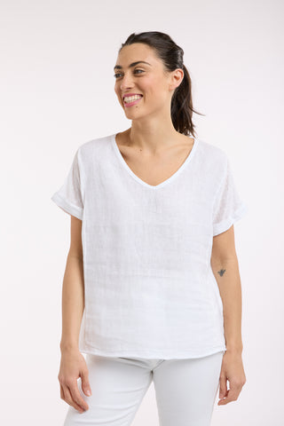 Love From Italy - Calypso Short Sleeve Linen Top-White