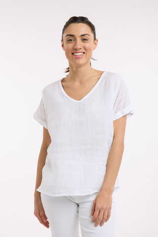 Love From Italy - Calypso Short Sleeve Linen Top-White