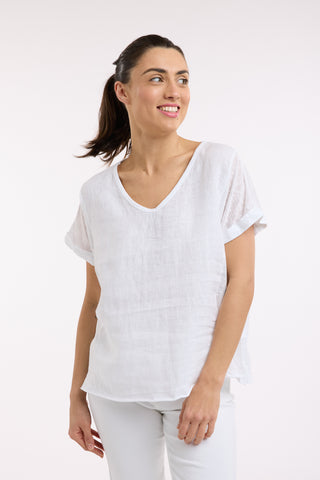 Love From Italy - Calypso Short Sleeve Linen Top-White