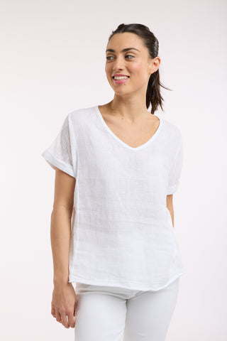Love From Italy - Calypso Short Sleeve Linen Top-White