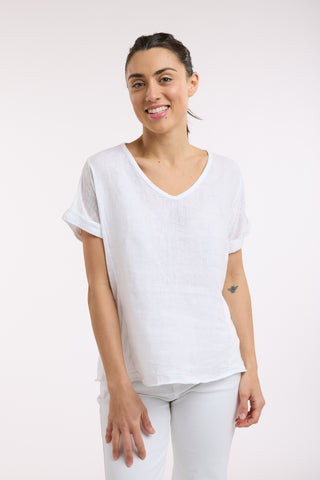 Love From Italy - Calypso Short Sleeve Linen Top-White