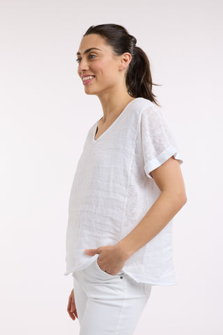 Love From Italy - Calypso Short Sleeve Linen Top-White