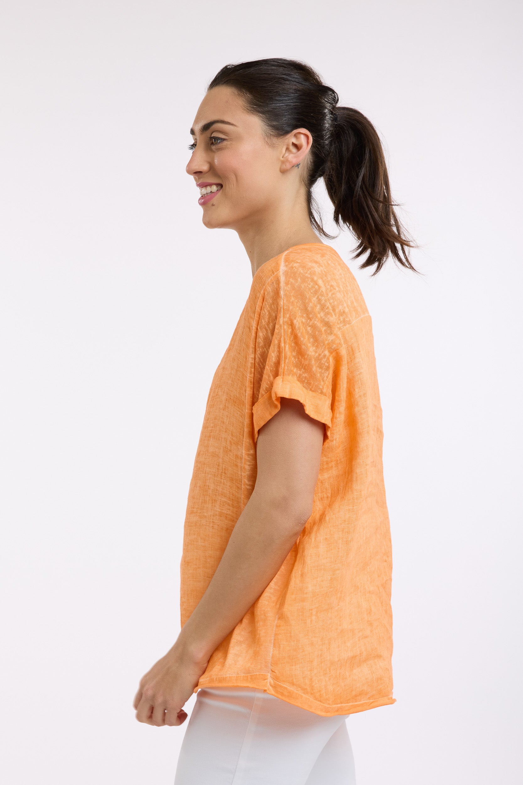 Love From Italy - Calypso Short Sleeve Linen Top-Apricot