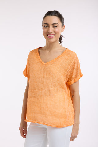 Love From Italy - Calypso Short Sleeve Linen Top-Apricot