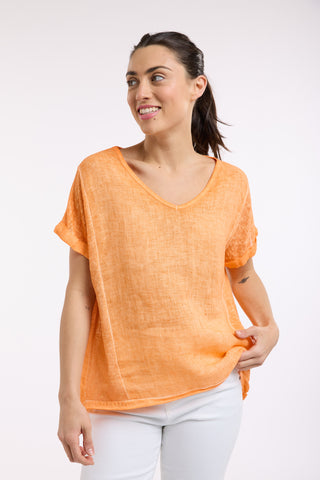 Love From Italy - Calypso Short Sleeve Linen Top-Apricot