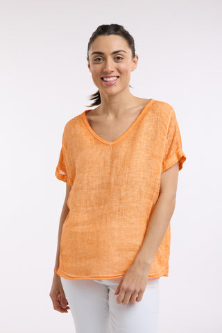 Love From Italy - Calypso Short Sleeve Linen Top-Apricot