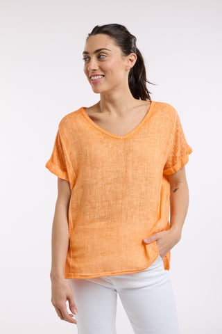 Love From Italy - Calypso Short Sleeve Linen Top-Apricot