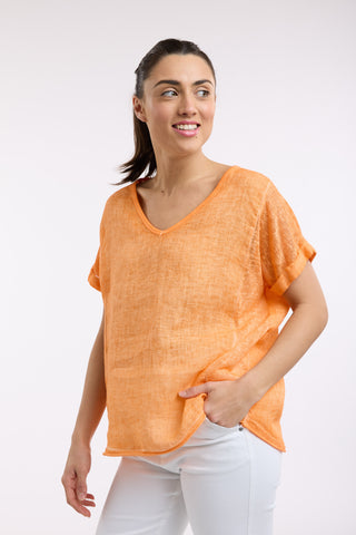 Love From Italy - Calypso Short Sleeve Linen Top-Apricot