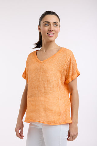 Love From Italy - Calypso Short Sleeve Linen Top-Apricot