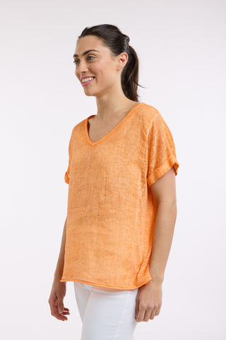 Love From Italy - Calypso Short Sleeve Linen Top-Apricot