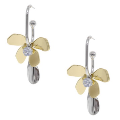 Sun Accessories - 2 Tone Crystal Flower Earrings