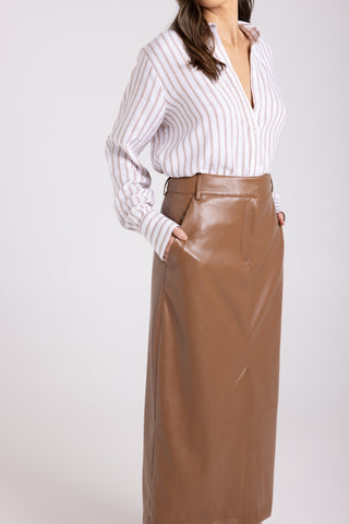 Two T's - Faux Leather Column Skirt-Camel