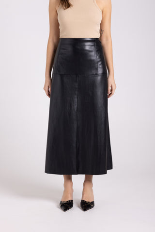 Two T's - Faux Leather Midi Skirt-Black