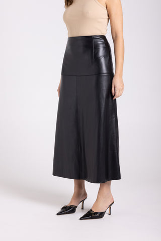 Two T's - Faux Leather Midi Skirt-Black