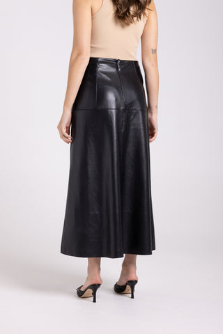 Two T's - Faux Leather Midi Skirt-Black