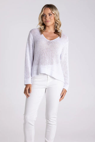 Two T's - Tape Yarn V Neck Sweater-White