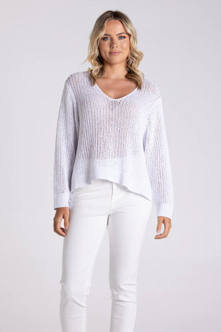 Two T's - Tape Yarn V Neck Sweater-White