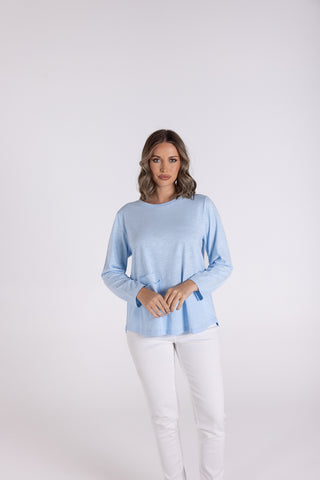 Two T's - 7/8 Sleeve Tee with Pocket-Pale Blue